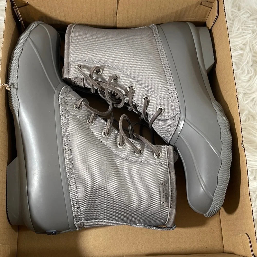 Sperry Saltwater Duck Boots Canvas Waterproof Grey Men's Size 10 NEW